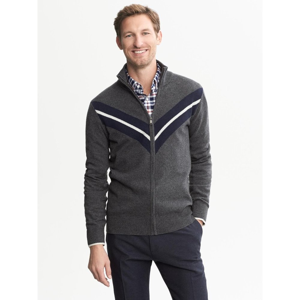 Banana Republic Men's Italian Wool Diagonal Stripe Sweater Jacket in Gray - Sz L